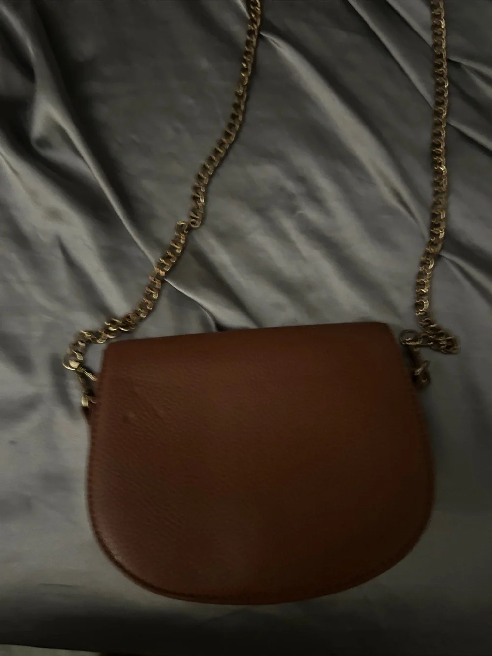 Brown Leather Crossbody Bag with Chain Strap